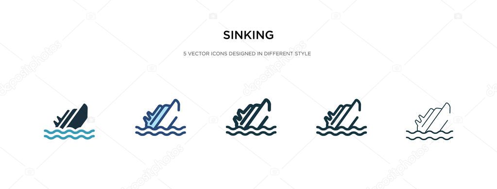 sinking icon in different style vector illustration. two colored