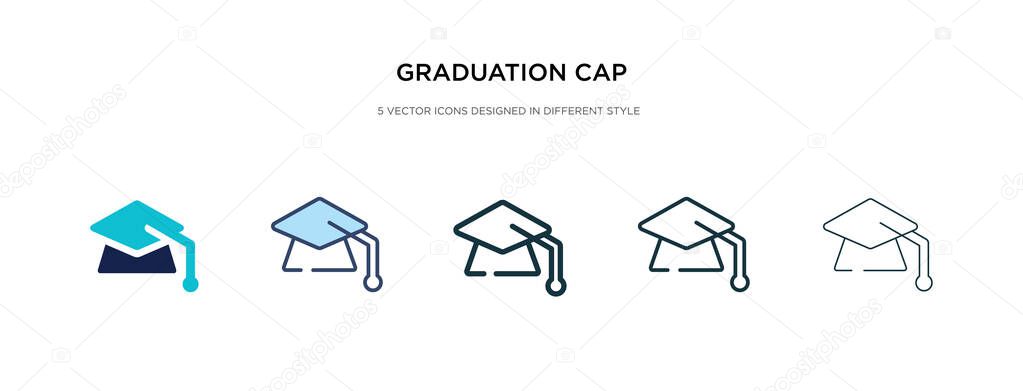 graduation cap icon in different style vector illustration. two 