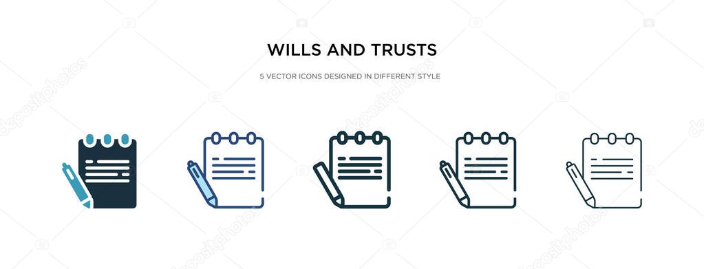 Wills and trusts icon in different style vector illustration. two colored and black wills and trusts vector icons designed in filled, outline, line stroke style can be used for web, mobile, ui