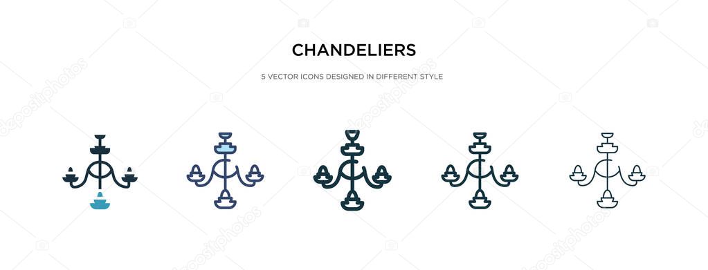 chandeliers icon in different style vector illustration. two col