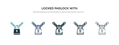 Farklı biçim vektörü illüstrasyonunda zincir simgesi ile kilitlenmiş asma kilit