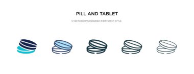 Farklı stil illüstrasyonunda hap ve tablet simgesi. iki