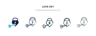 Farklı biçim vektör illüstrasyonunda aşk anahtarı simgesi. iki renk