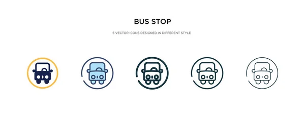 Ikon bus stop dalam ilustrasi vektor gaya yang berbeda. dua warna - Stok Vektor