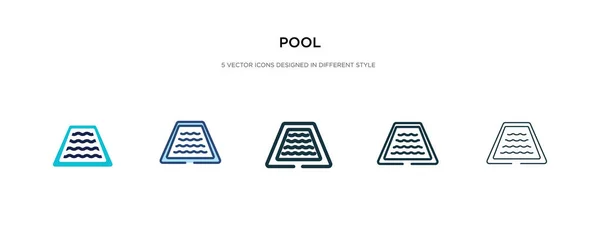 Icono de piscina en la ilustración de vectores de estilo diferente. dos de color un — Vector de stock