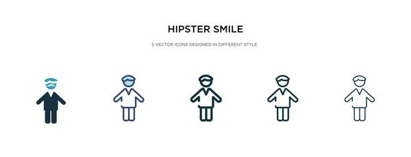 Hipster sonrisa icono en la ilustración de vectores de estilo diferente. dos c — Vector de stock