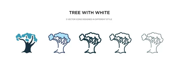 Árbol con el icono de follaje blanco en diferentes ilustraciones de vectores de estilo — Vector de stock