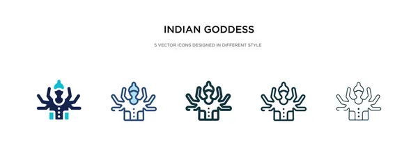 Icono de la diosa india en la ilustración de vectores de estilo diferente. Dos. — Vector de stock