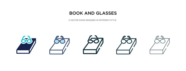Libro y gafas icono en la ilustración de vectores de estilo diferente. tw — Vector de stock