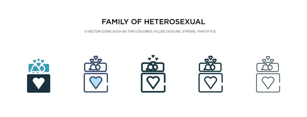 异性恋夫妇的家庭图标在不同的风格矢量生病 — 图库矢量图片