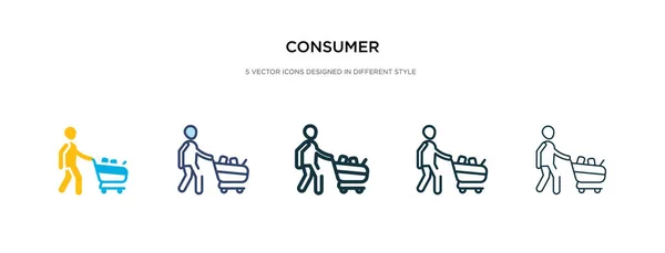 Icono del consumidor en la ilustración de vectores de estilo diferente. dos colores — Vector de stock