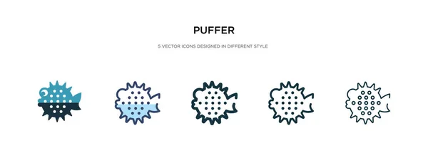 Puffer icono en la ilustración de vectores de estilo diferente. dos colores — Vector de stock