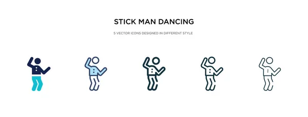 Stick man icono de baile en la ilustración de vectores de estilo diferente. t — Vector de stock