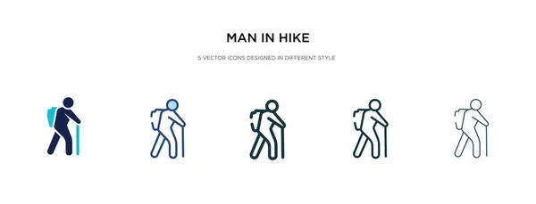 Hombre en el icono de la caminata en la ilustración de vectores de estilo diferente. dos col — Vector de stock