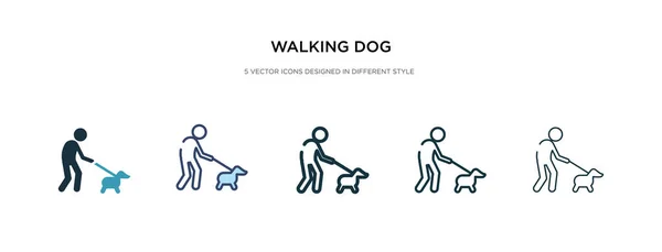 Icona del cane a piedi in stile diverso illustrazione vettoriale. due col — Vettoriale Stock