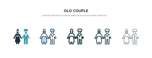在不同风格的矢量插图中的老夫妇图标。 两杯可乐 — 图库矢量图片
