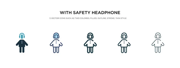 Con icono de auriculares de seguridad en diferentes ilustraciones de vectores de estilo — Vector de stock