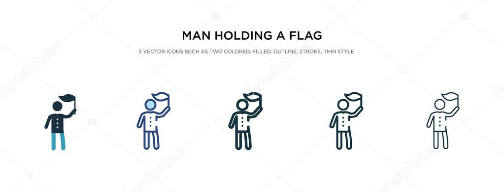 man holding a flag icon in different style vector illustration. 