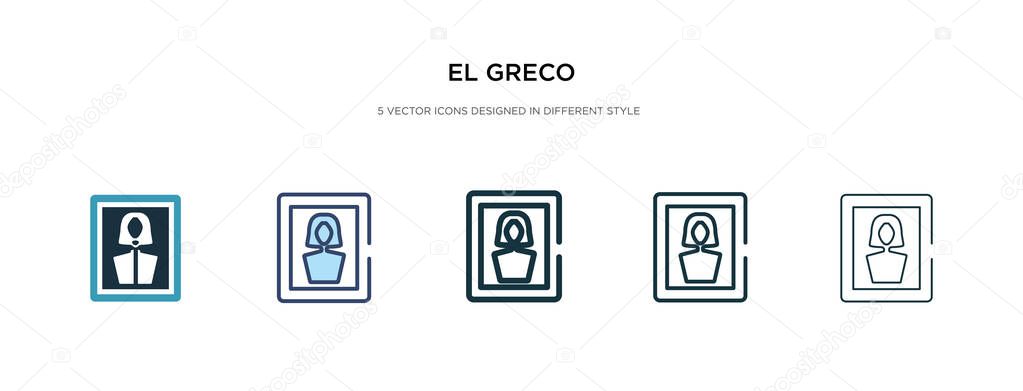el greco icon in different style vector illustration. two colore