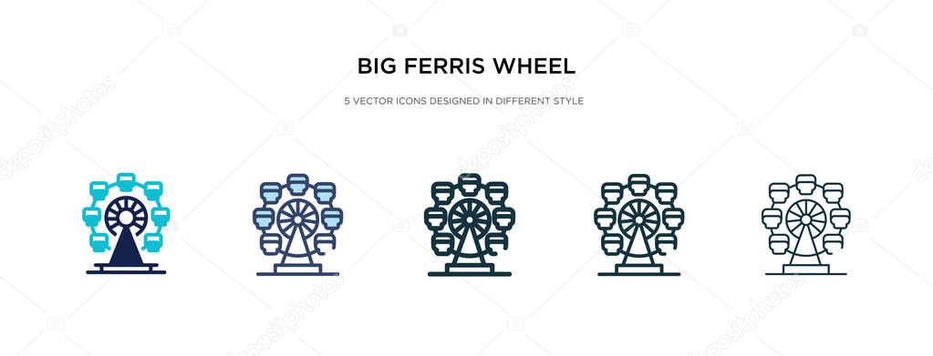 Big ferris wheel icon in different style vector illustration. two colored and black big ferris wheel vector icons designed in filled, outline, line and stroke style can be used for web, mobile, ui