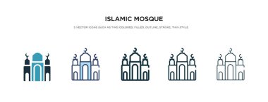 İslami cami simgesi farklı stil illüstrasyonunda. iki 