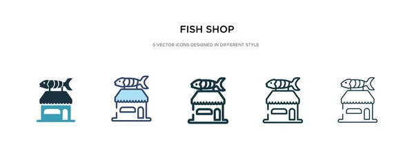 Icono de la tienda de pescado en la ilustración de vectores de estilo diferente. dos colores — Vector de stock