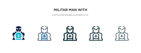 Militar hombre con icono de protección en el estilo diferente illus vector — Vector de stock