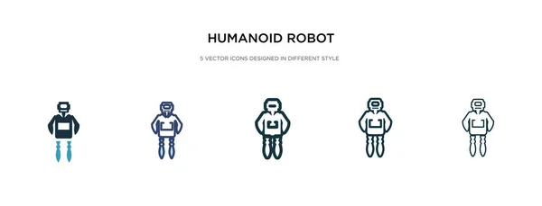 Icono del robot humanoide en la ilustración de vectores de estilo diferente. Dos. — Vector de stock