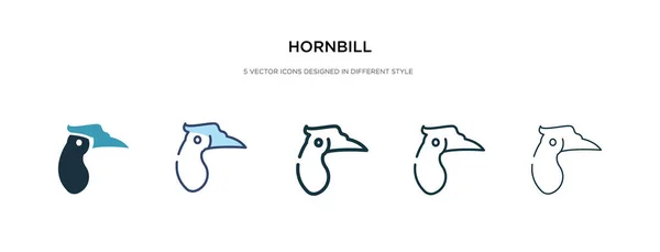 Hornbill icono en la ilustración de vectores de estilo diferente. dos colores — Vector de stock