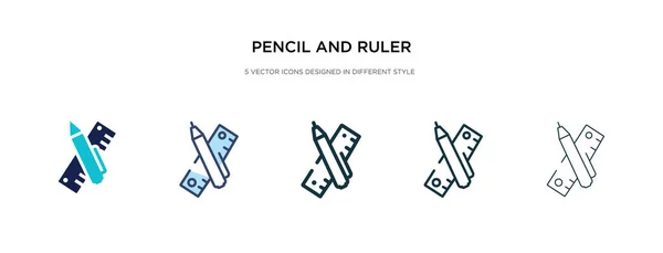 Lápiz y regla icono en la ilustración de vectores de estilo diferente. tw — Vector de stock