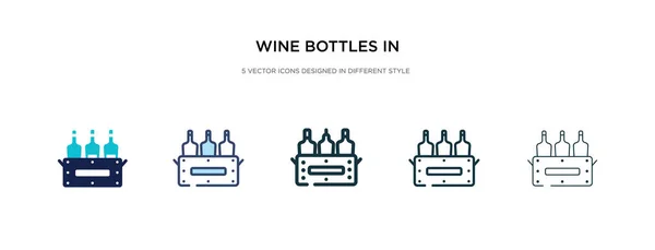 Weinflaschen in einem Box-Symbol in verschiedenen Stilrichtungen — Stockvektor