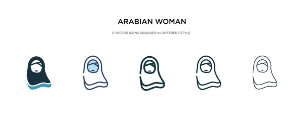 Mujer árabe icono en la ilustración de vectores de estilo diferente. dos c — Vector de stock
