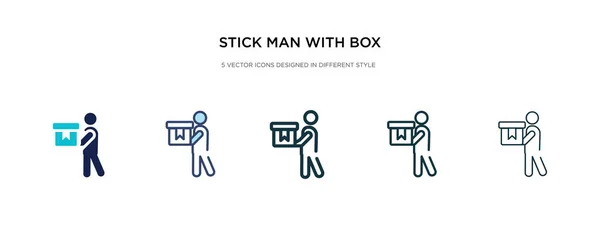 Stick man con icono de caja en ilustración de vectores de estilo diferente . — Vector de stock