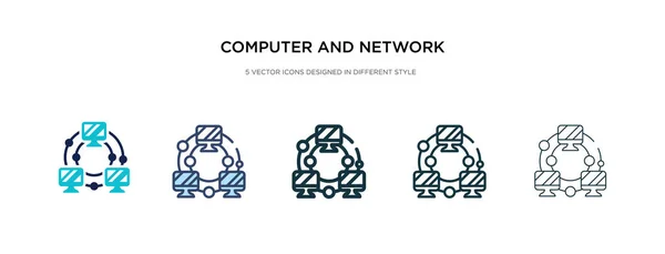 computer and network icon in different style vector illustration