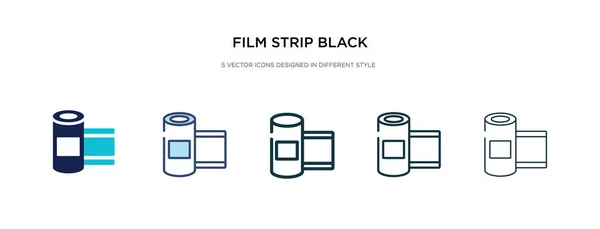 Tira de película icono negro en la ilustración de vectores de estilo diferente. tw — Vector de stock