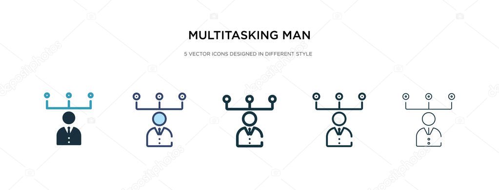 multitasking man icon in different style vector illustration. tw