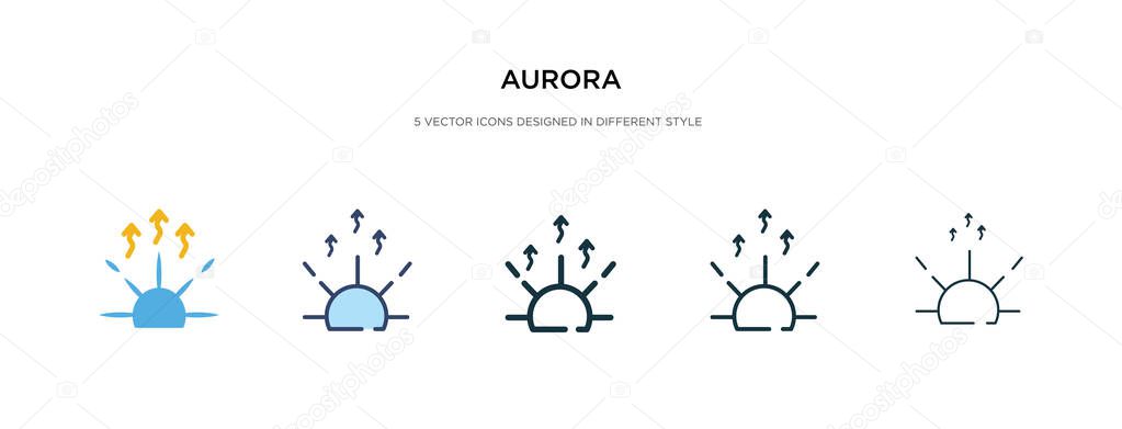 aurora icon in different style vector illustration. two colored 