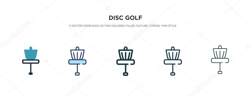 Disc golf icon in different style vector illustration. two colored and black disc golf vector icons designed in filled, outline, line and stroke style can be used for web, mobile, ui