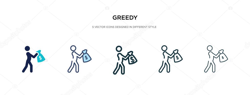 greedy icon in different style vector illustration. two colored 