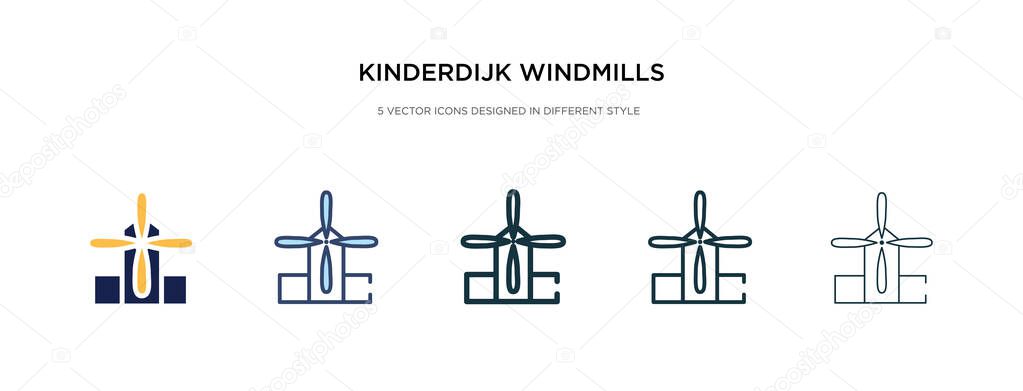 kinderdijk windmills icon in different style vector illustration