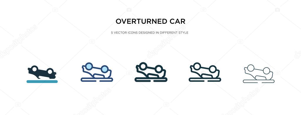 overturned car icon in different style vector illustration. two 