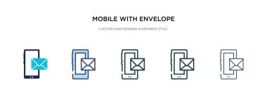 mobile with envelope icon in different style vector illustration