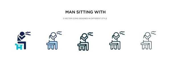 Homme assis avec l'icône de mal de tête dans un autre style vectoriel illustr — Image vectorielle