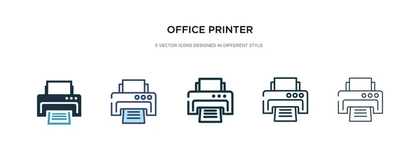 Icono de la impresora de oficina en la ilustración de vectores de estilo diferente. Dos. — Vector de stock