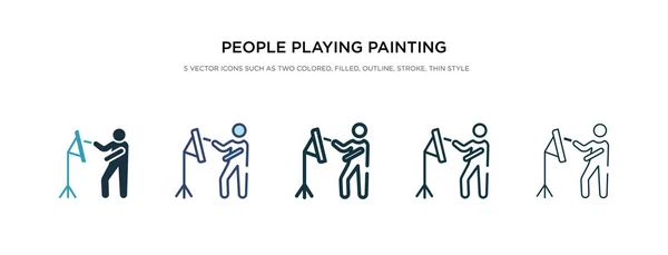 Personas jugando icono de la pintura en diferentes ilustraciones de vectores de estilo — Vector de stock