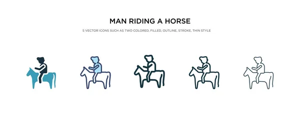 Hombre montando un icono de caballo en la ilustración de vectores de estilo diferente . — Vector de stock