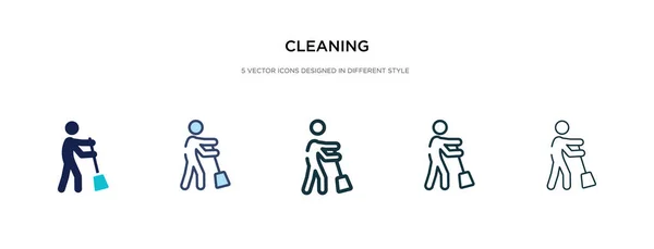 Icono de limpieza en la ilustración de vectores de estilo diferente. dos colores — Vector de stock