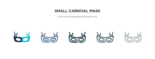 Pequeño icono de máscara de carnaval en la ilustración de vectores de estilo diferente . — Vector de stock