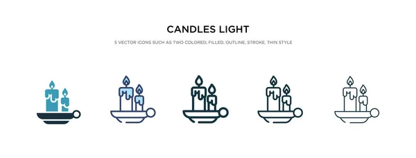 Velas icono de luz en la ilustración de vectores de estilo diferente. dos c — Vector de stock