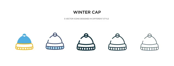 Icono de gorra de invierno en la ilustración de vectores de estilo diferente. dos colo — Vector de stock